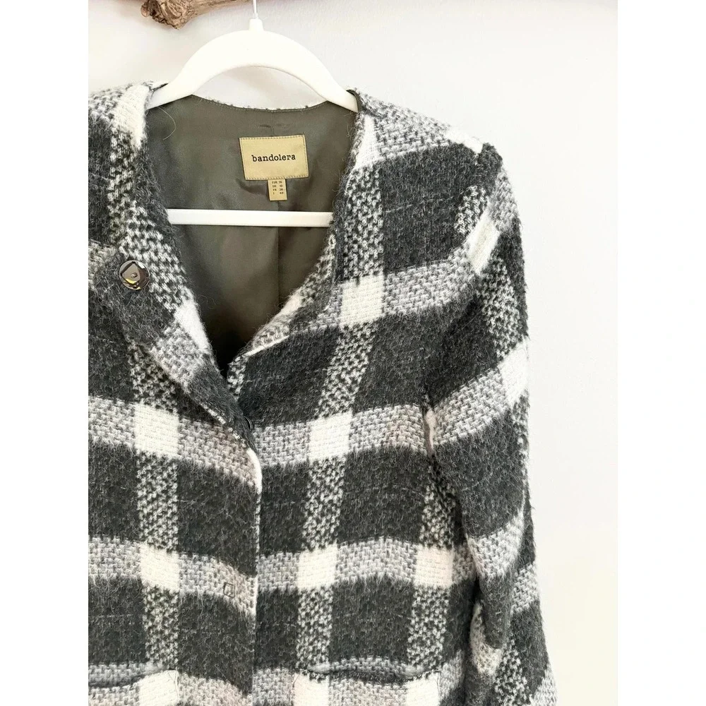 Bandolera Plaid Wool Blend Coatigan Womens Size Medium Grey‎ White - Picture 3 of 4